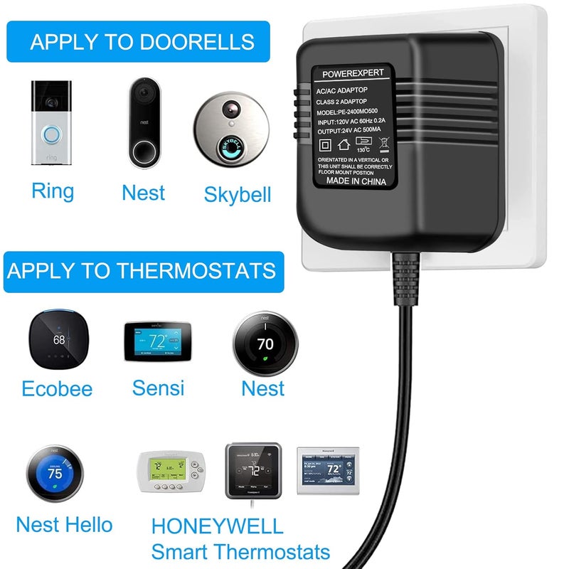 ATUOE Doorbell Transformer, AC 24 Volt Transformer for Ring C Wire Adapter Thermostat Cord Compatible with Ring Doorbell, Wyze, Nest Ecobee, Honeywell, Eufy and Nest Hello Video Doorbells, Black - Image 5